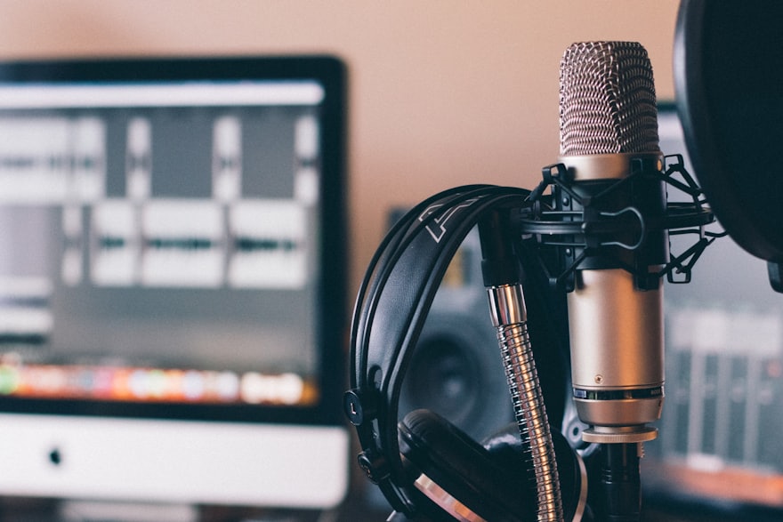 Professional voice-over microphone in a studio