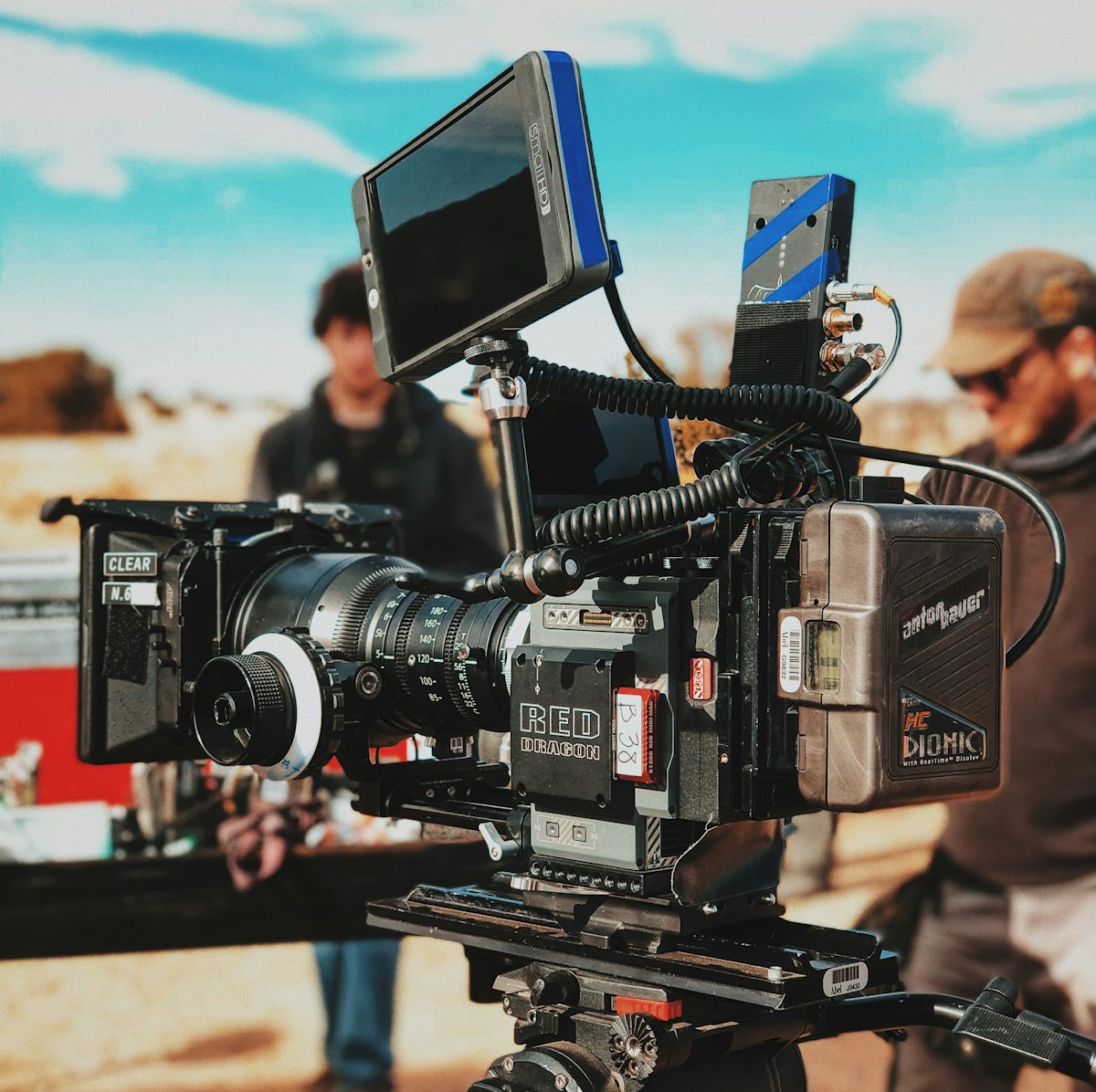Film production set with cinema camera